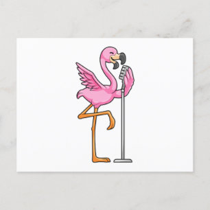 Carte Postale Flamant rose chante avec microphone