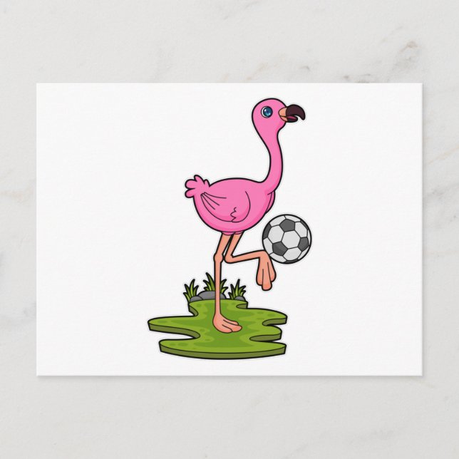 Carte Postale Flamant rose comme joueur de football avec ballon (Devant)