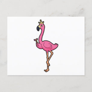 Carte Postale Flamant rose comme roi avec la Couronne et le pers