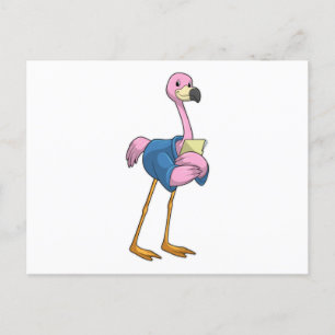 Carte Postale Flamant rose comme secrétaire avec bloc-notes