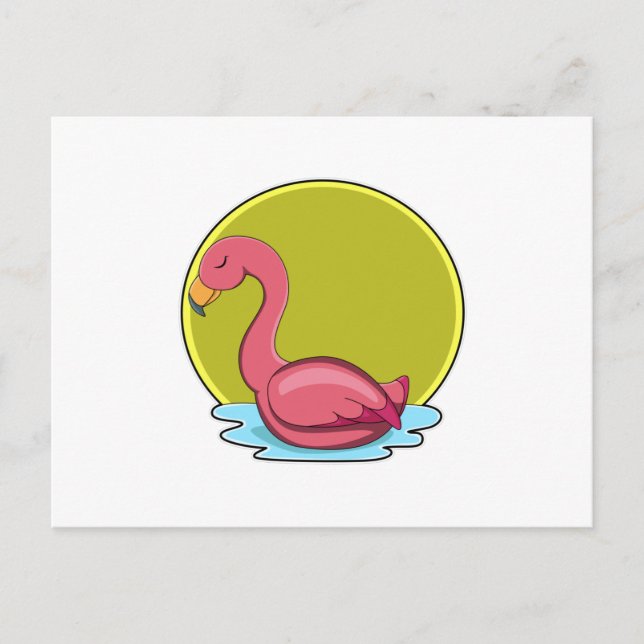 Carte Postale Flamant rose dans l'eau avec le soleil (Devant)