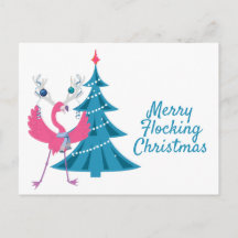 Flamant rose de Noël amusant Reindeer voeux de vac