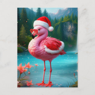 Carte Postale Flamant rose de Noël Comme Père Noël-47475