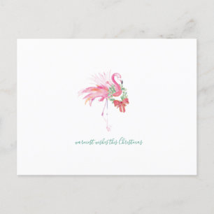 Carte postale Flamant rose de Noël en aquarelle tr