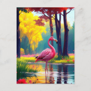 Carte Postale Flamant rose debout dans le lac-365476
