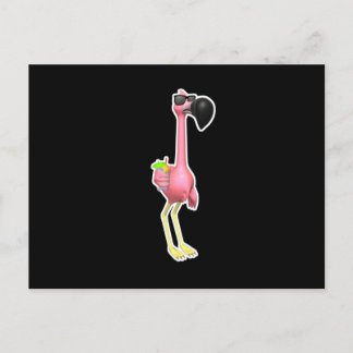 Carte Postale flamant rose drôle avec boisson