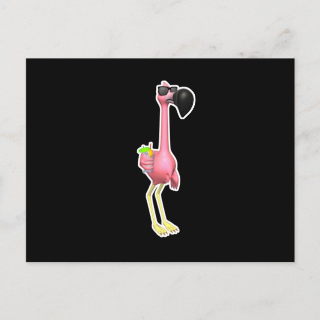 Carte Postale flamant rose drôle avec boisson (Devant)