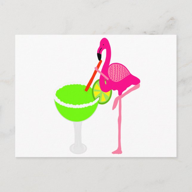 Carte Postale Flamant rose drôle boire une Margarita (Devant)