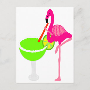 Carte Postale Flamant rose drôle buvant une margarita