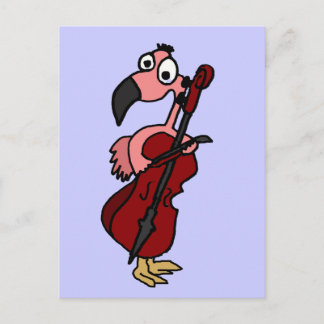 Carte Postale Flamant Rose Drôle Jouant du Violoncelle