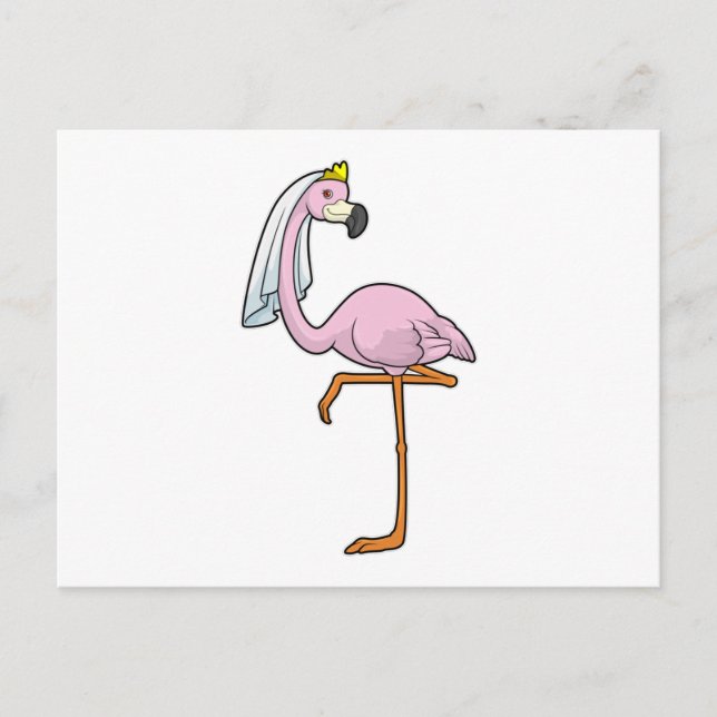 Carte Postale Flamant rose en mariée à un mariage avec une voile (Devant)