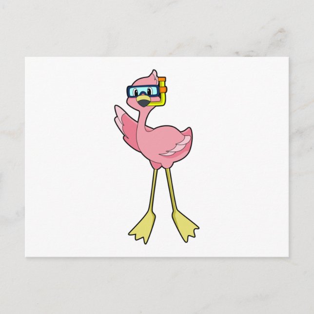 Carte Postale Flamant rose en plongée avec tuba (Devant)