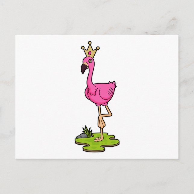 Carte Postale Flamant rose en princesse avec couronne (Devant)
