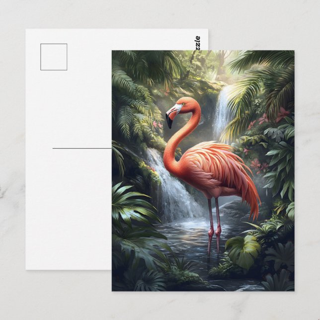 Carte Postale Flamant rose et cascade de la Jungle (Devant / Derrière)