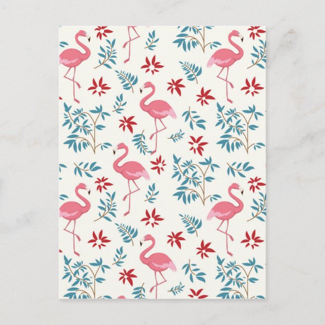 Carte Postale Flamant rose Et Fleurs (Devant)