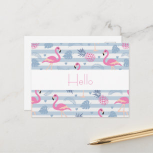 Carte Postale Flamant Rose Fantaisiste & Motif de l'Ananas Bonjo