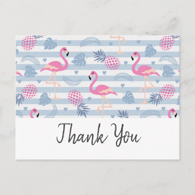 Carte Postale Flamant Rose Fantaisiste & Motif de l'Ananas Merci (Devant)