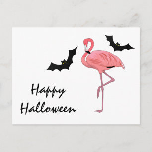 Carte Postale Flamant rose Halloween Vampire chauves-souris