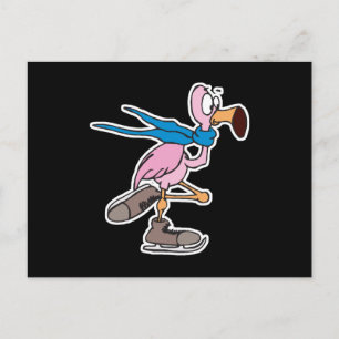 Carte Postale flamant rose idiot faisant du patin à glace
