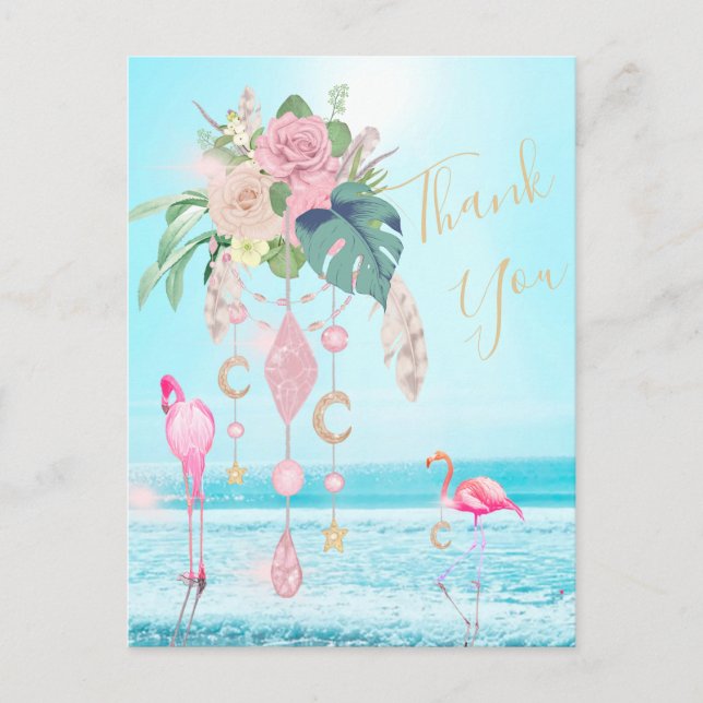 Carte Postale Flamant rose Jewel Beach Merci Floral (Devant)