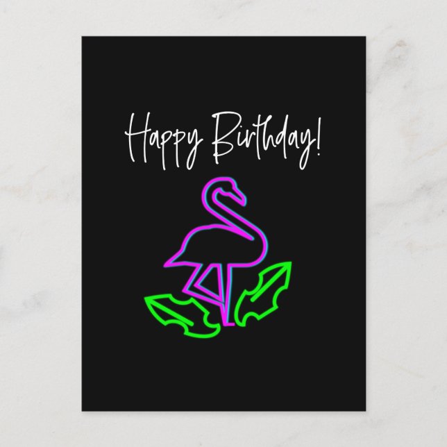 Carte Postale Flamant Rose Néon Tropical Joyeux Anniversaire (Devant)