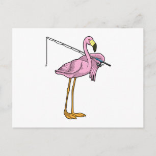 Carte Postale Flamant rose Pêche Pêcheur Pêcheur canne