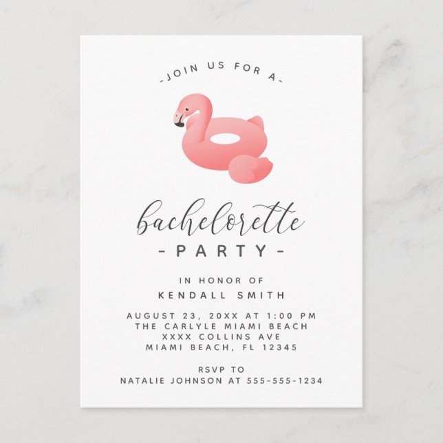 Carte Postale Flamant rose Pool Float Minimal Bachelorette Party (Devant)
