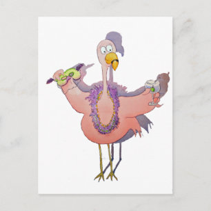 Carte Postale Flamant rose rose Boisson Mardi Gras Aquarelle Pai