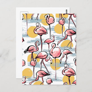 Carte Postale Flamant rose rose et coucher de soleil | Tango tro