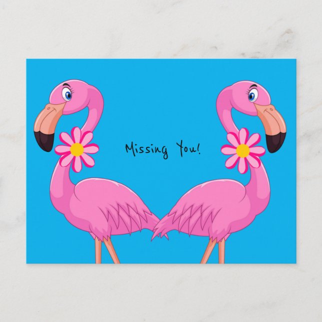 Carte postale Flamant rose rose Floral Vous manque (Devant)