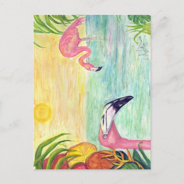Carte Postale Flamant rose rose Floride Art (Devant)