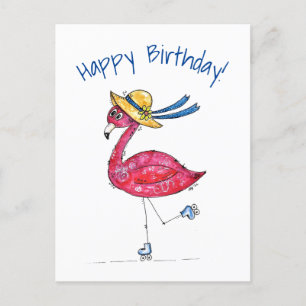 Carte Postale Flamant rose rose mignon et capricieux sur les pat