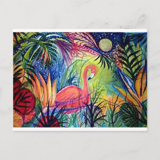 Carte Postale Flamant rose rose Sanibel Midnight Aquarelle Peint (Devant)
