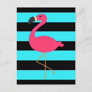 Carte Postale Flamant rose rose sur Turquoise et noir