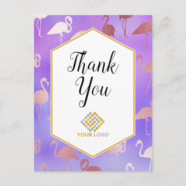 Carte Postale Flamant rose rose violet Merci Logo Entreprise (Devant)