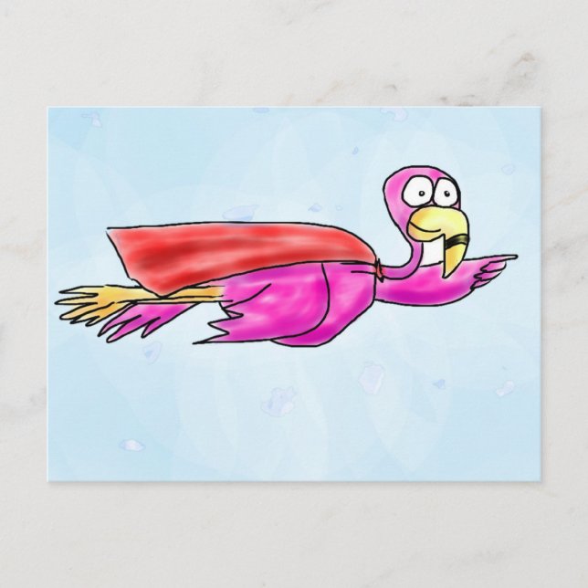 Carte Postale Flamant rose super rose avec Flying Cape Whimsical (Devant)
