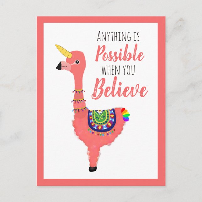 Carte Postale Flamant rose Unicorn Cute Llama Inspiration Citati (Devant)