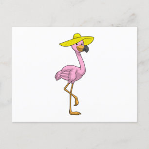Carte Postale Flamant sur la plage avec chapeau