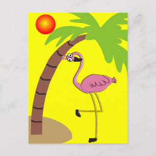Carte Postale Flamants roses roses et cadeaux de palmiers