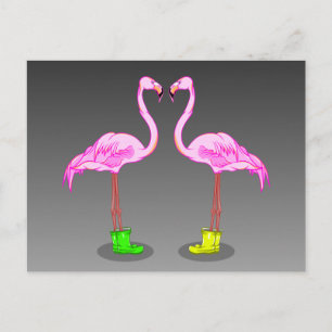 Carte Postale Flamants roses roses portant des bottes de pommeau