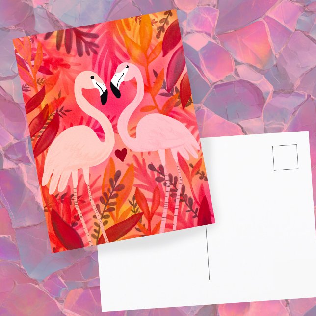 Carte Postale Flamants roses TICKETÉ DE ROSE Saint-Valentin Mign (TICKLED PINK Flamingos Valentine Love Birds hand drawn Whimsical Cute Postcard
)