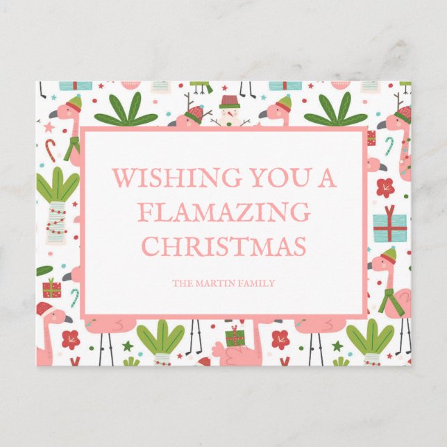 Carte Postale Flamazing Noël rose Flamants roses Neiges blancs (Devant)