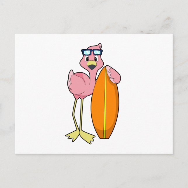 Carte Postale Flamingo en surfeur avec planche de surf.PNG (Devant)
