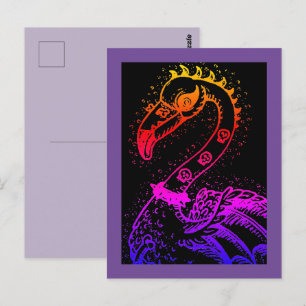 CARTE POSTALE FLAMINGO ROCKER PUNK À CRÊTE, CRÂNES, CHEVEUX HÉRI