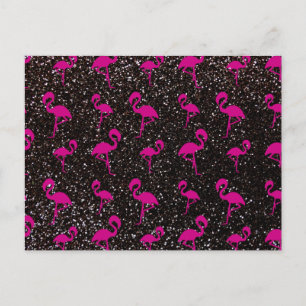 Carte Postale Flamingo rose parties scintillant noire