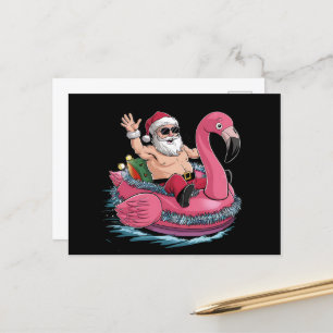 Carte Postale Flamingo Santa Flotteur Noël en Juillet Été