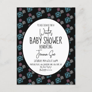 Carte Postale Flammes de neige d'hiver Baby shower bleu rose noi