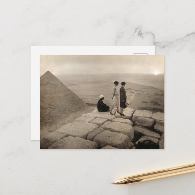 Carte Postale Flapper Girls Sunrise Khufu Pyramid, Égypte 1920 (Devant/Arrière en situation)