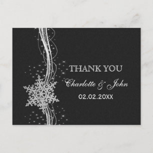 Carte Postale Flèches de neige en argent noir Merci de mariage d