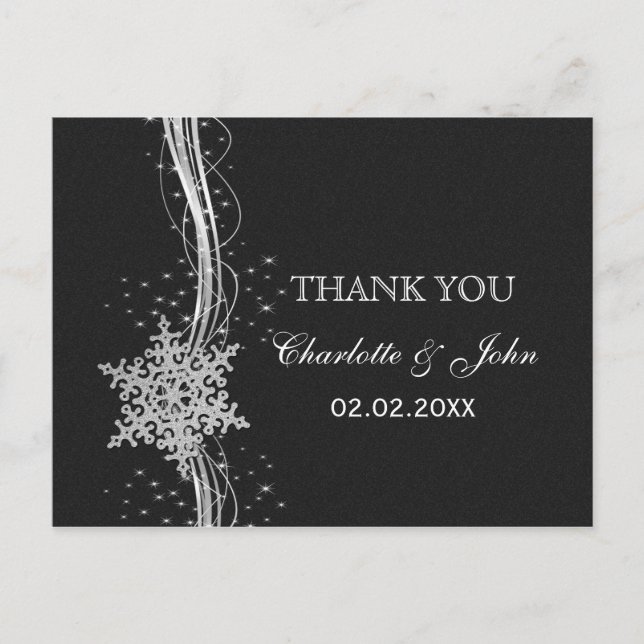 Carte Postale Flèches de neige en argent noir Merci de mariage d (Devant)